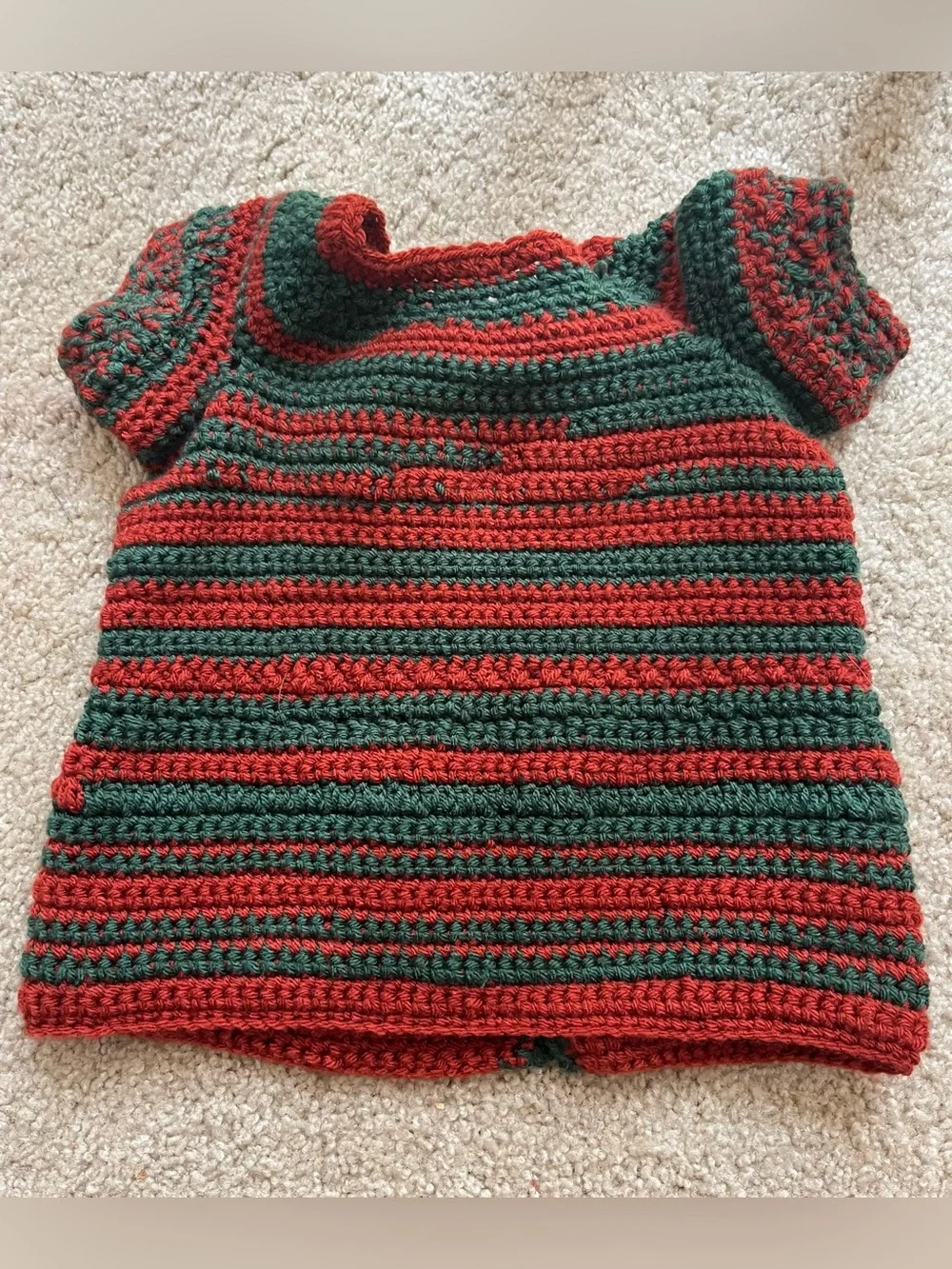 Handmade Crochet Christmas Dog Sweater – Red & Green Striped Holiday Pet Outfit